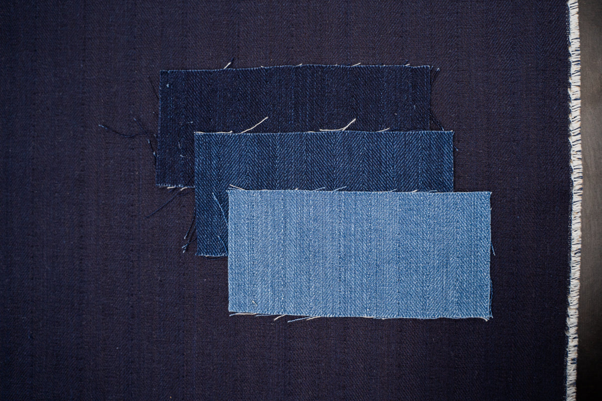D-024 Selvage Denim (9,8 oz) – gefaltet mit Webkante, Vorder- und Rückseite sichtbar