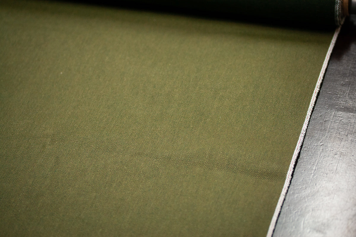 S-017 - 12 oz - olive green selvage denim