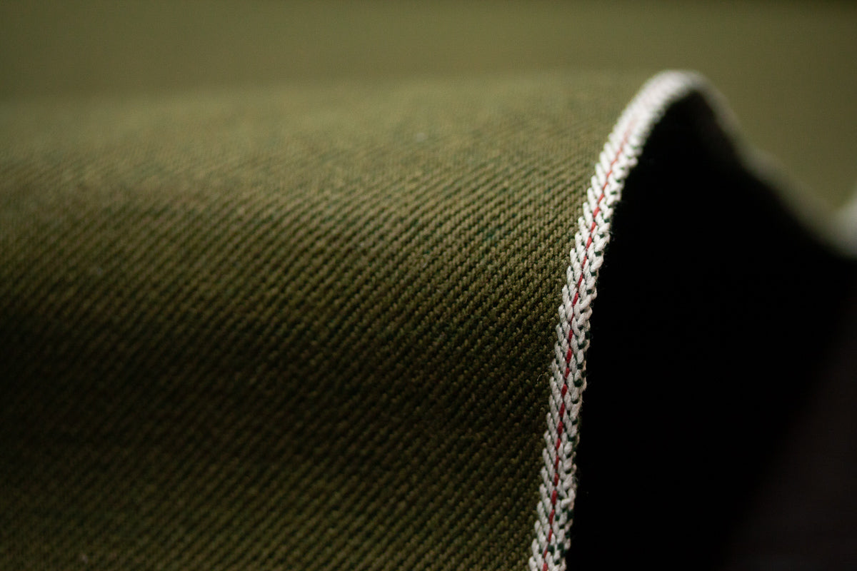 S-017 - 12 oz - olive green selvage denim