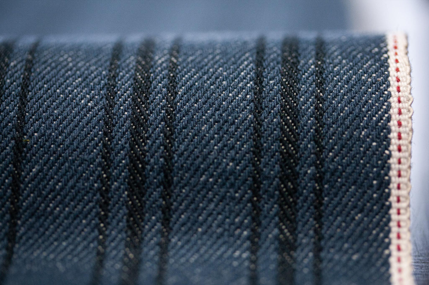 S-041 - 13 oz - striped, antique blue selvage denim