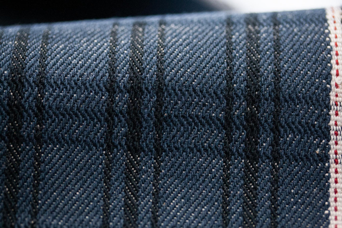 S-042 - 13 oz - checked, antique blue selvage denim