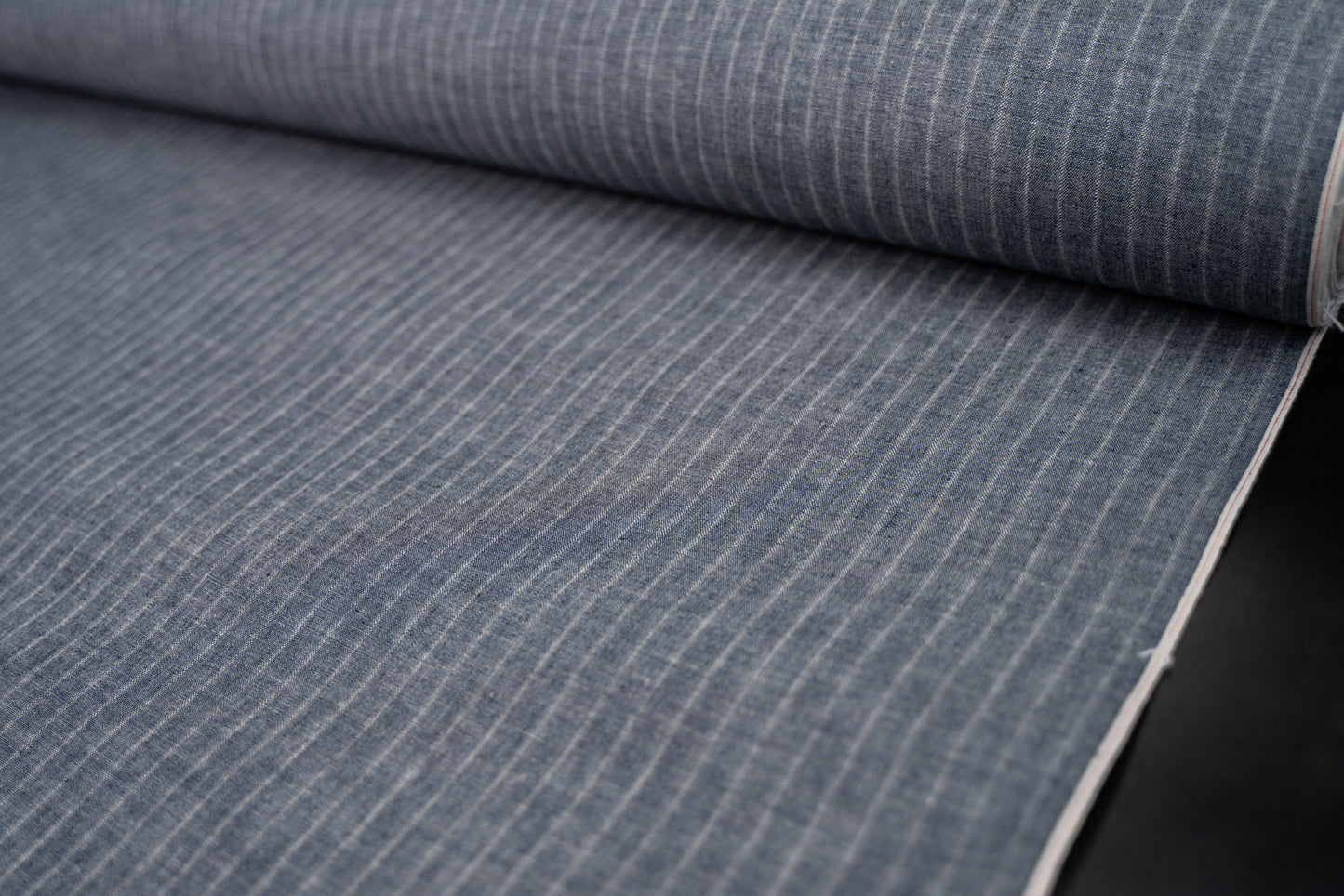 S-069 - 6 oz - striped indigo selvage chambray