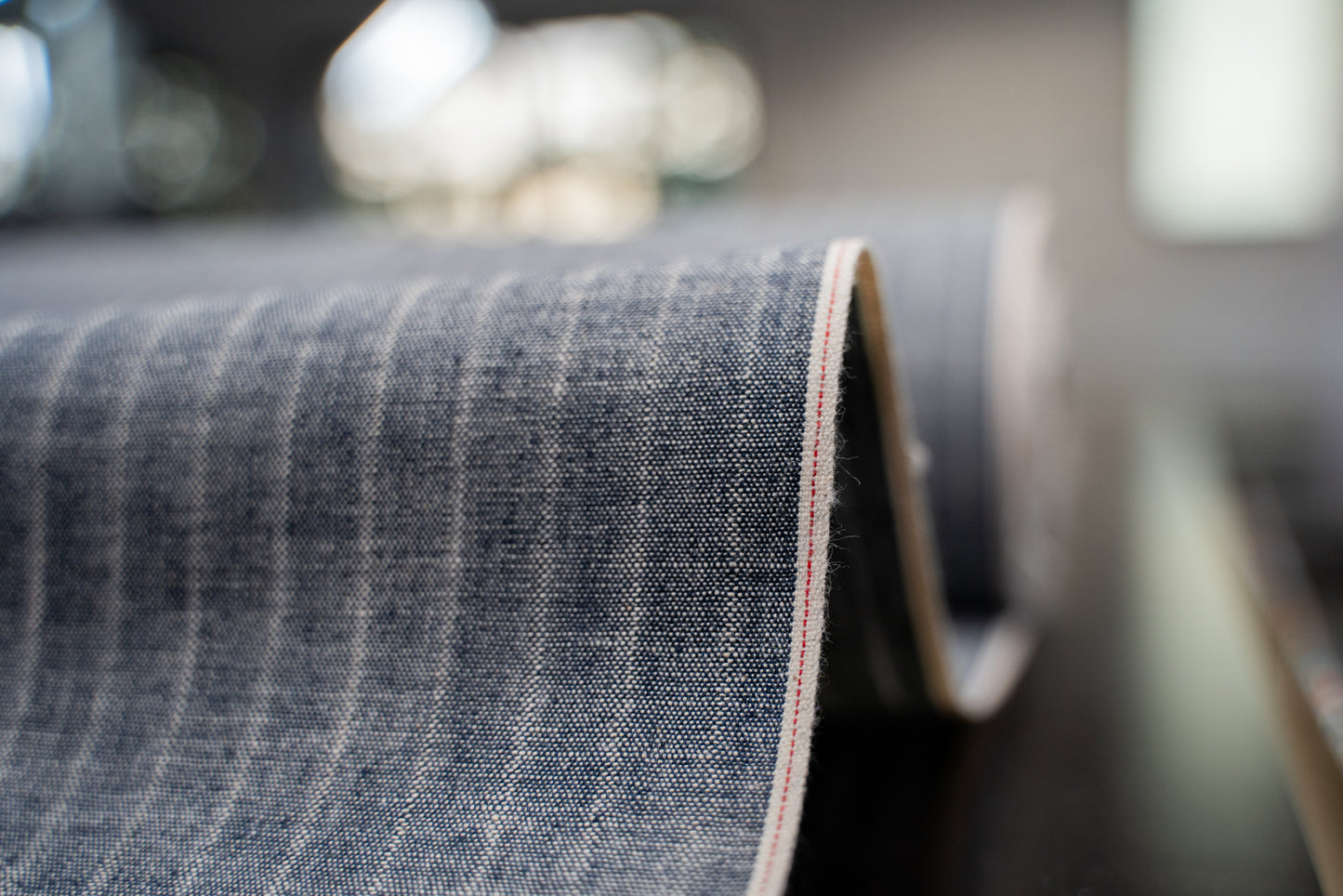 S-069 - 6 oz - striped indigo selvage chambray