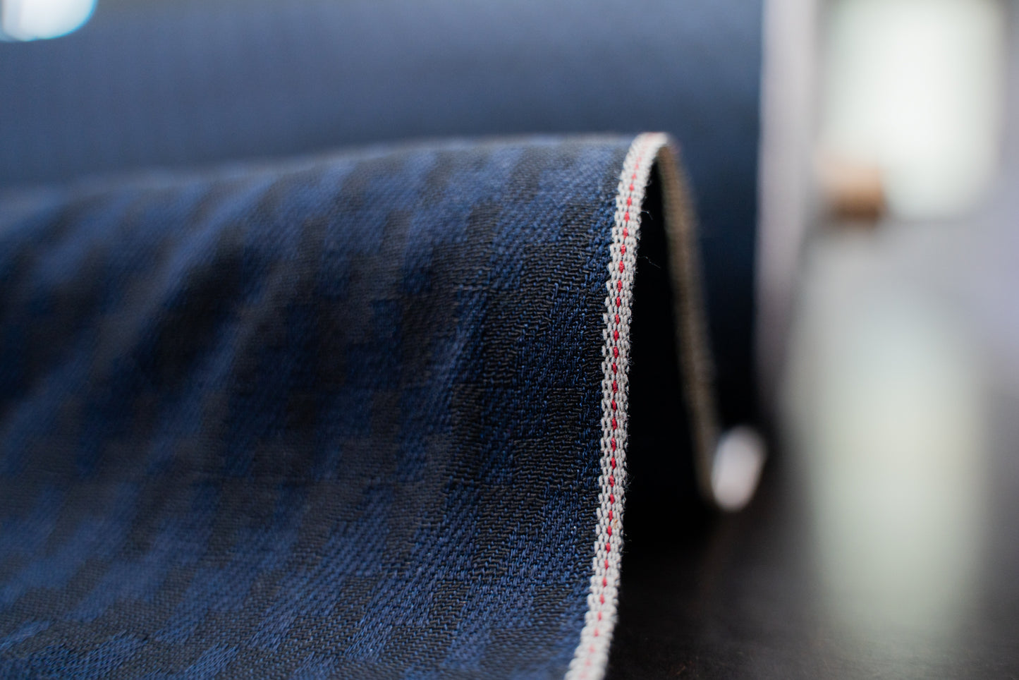 S-073 - 6 oz - patterned indigo selvage chambray